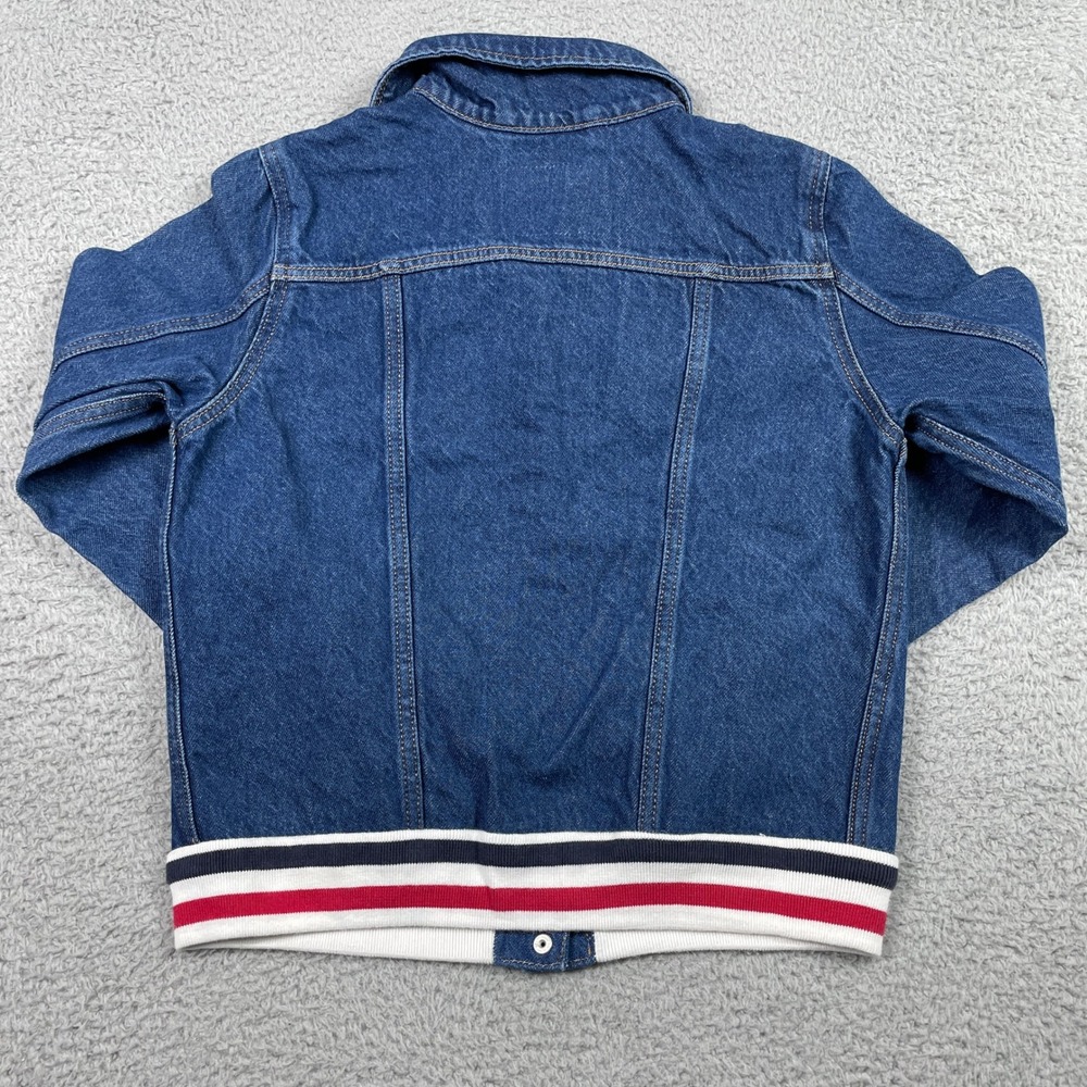 Levis Trucker Denim Jacket Womens‎ Medium Blue Varsity Stripe Ribbed Trim Cotton - Picture 2 of 12